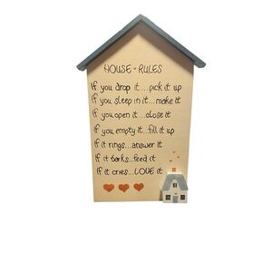 Vintage Home Decor Wood Sign Hanging Wall Plaque House Rules Cottagecore